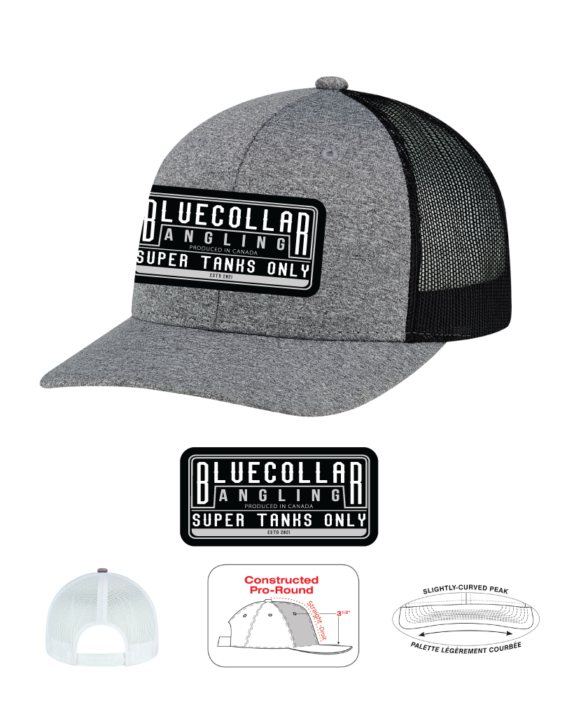 Blue Collar Angling Super Tanks Only Patch on Heather Grey and White