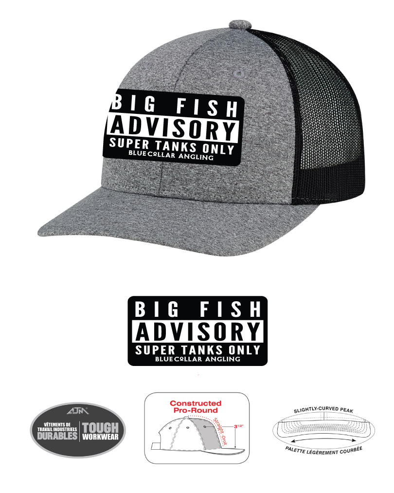 Big Fish Advisory Patch on Heather Grey and White hat