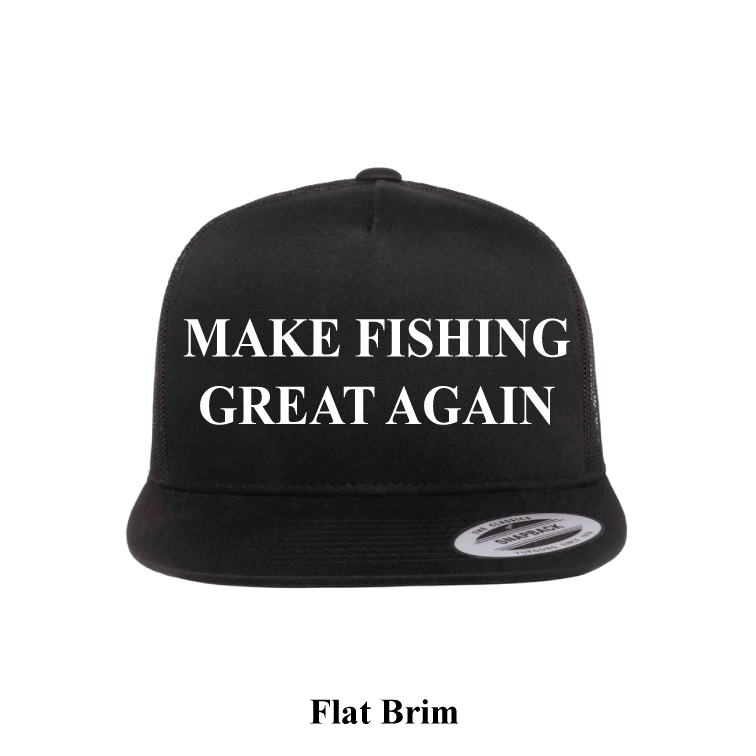 Make fishing great again trucker hat. Black on black mesh white Embroidery