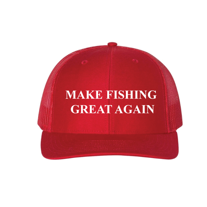 Make fishing great again trucker hat. Black on black mesh white Embroidery
