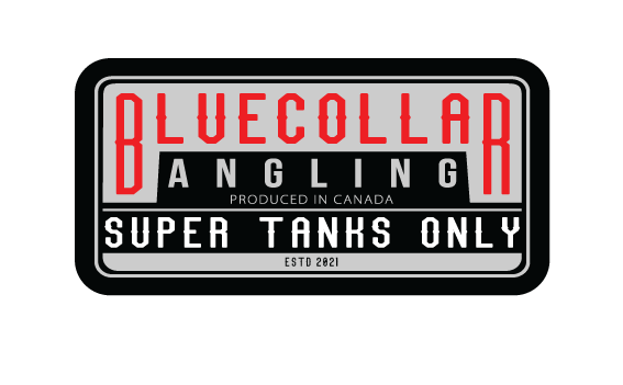 Blue Collar Angling Super Tanks Only patch on Grey Heather and Black hat